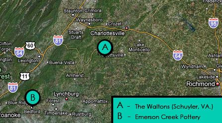 waltons mountain and emerson creek pottery map, virginia