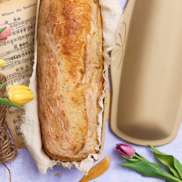 Easy No Knead Bread in Long Covered Bread Baker