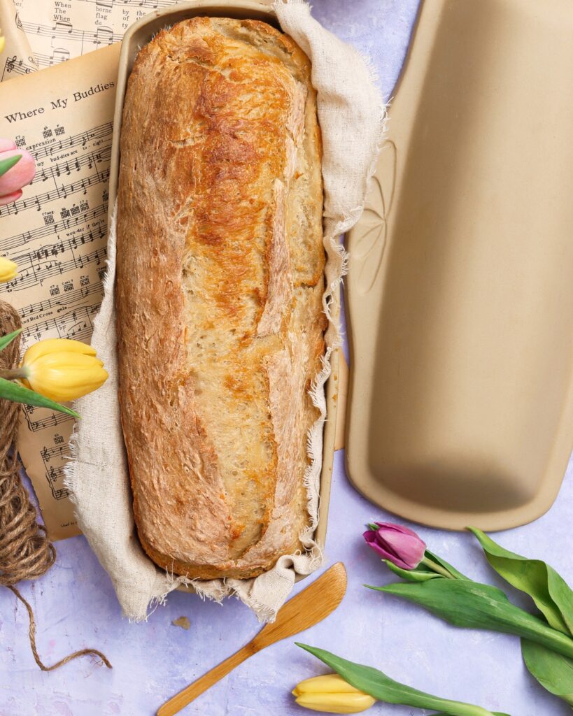 Easy No Knead Bread in Long Covered Bread Baker