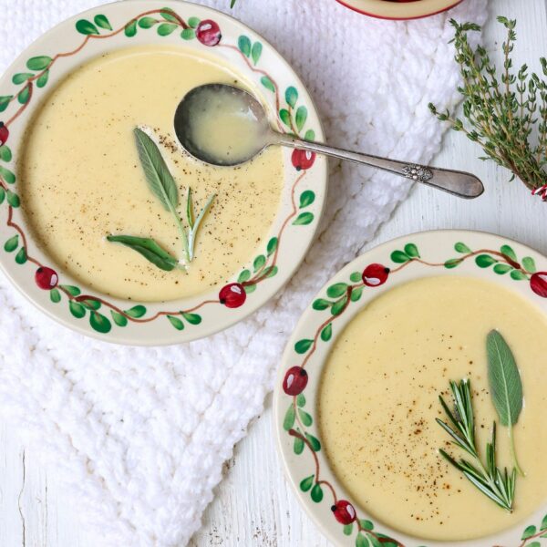 Soup and Cranberries in Cranberry Bowl