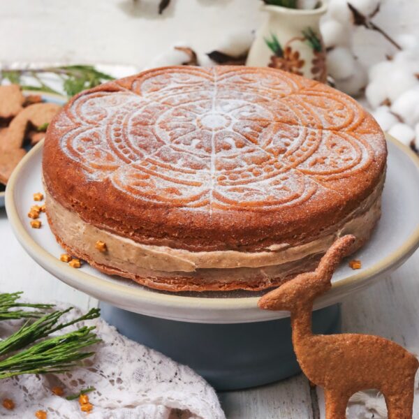 Gingerbread Shortbread Cake sitting on Brookline Dinner Plate.